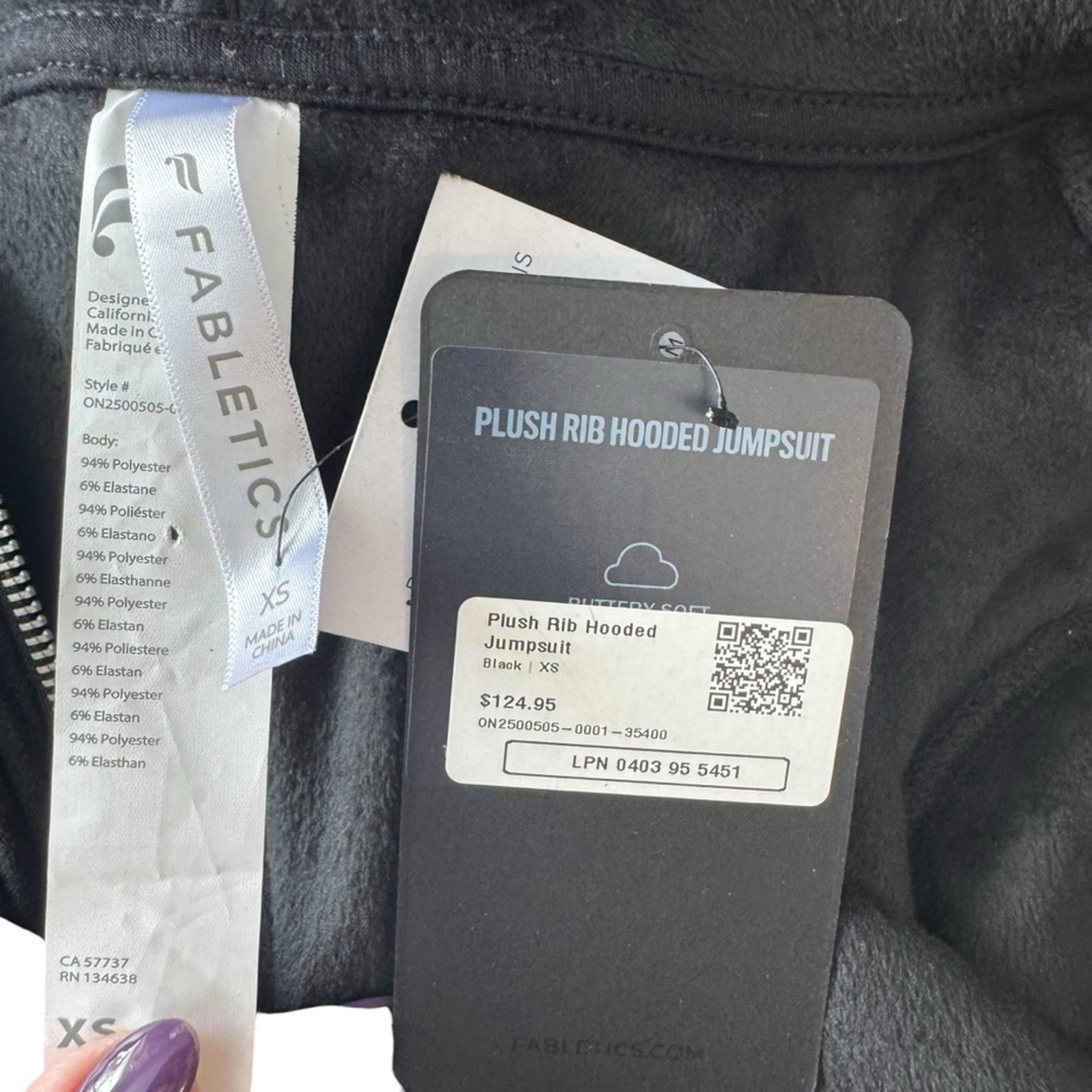 Fabletics - NWTPlush Rib Hooded Jumpsuit Zip Front Flare Leg Lounge Sz Xs - Picture 7 of 7